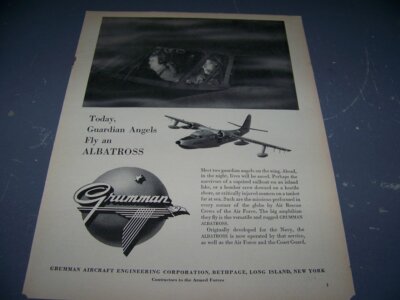 1952 GRUMMAN HU-16 ALBATROSS ''GUARDIAN ANGELS FLY''..1-PAGE SALES AD..(836X)