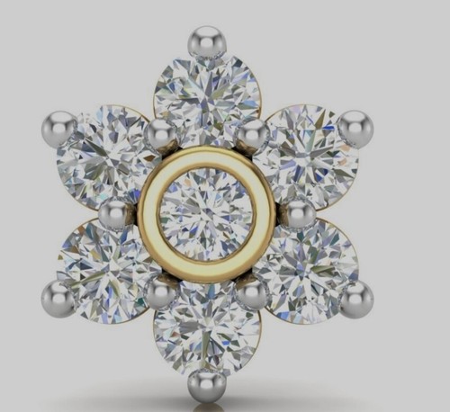 Diamond Nose Pin 14K Solid Gold Diamond Floret Nose Pin Piercing Jewelry Unisex. - Picture 5 of 12