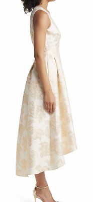 Estella Dress Reformation Eliza J Floral Jacquard Metallic Fit And Flare  Dress/Champagne And Gold Size