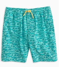NWT Southern Tide Boys School of Fish Swim Trunk - Crystal Blue XL