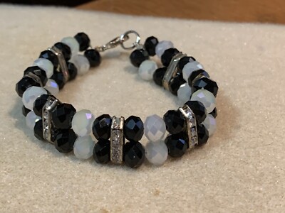 SALE*NEW ITEM- HANDCRAFTED OPALITE AND JET CRYSTAL BRACELET-NEW