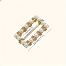 Lady Faux Pearl Slide Belt Buckle Scarf Ring Clips Rhinestone Elegant Gold Decor