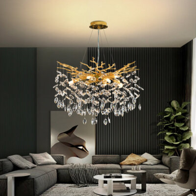 Vintage Chandelier Luxury Large Round Crystal Pendant Light Fixture Living Room