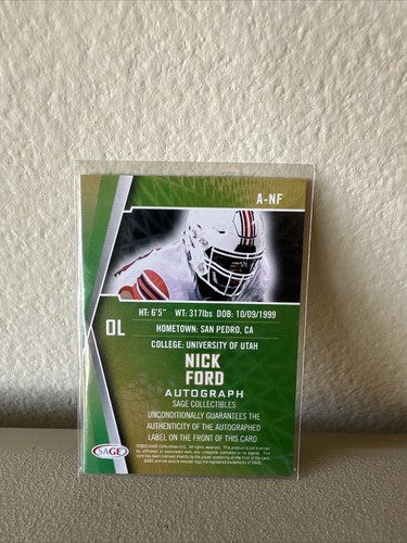 2022 SAGE Autographs Nick Ford Rookie Auto Utah Utes #A-NF - Bild 2 von 2