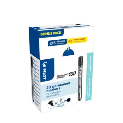 PILOT 100 Permanentmarker schwarz 1,0 mm, 15 Stück + GRATIS 5 Stück