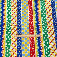 BTY 1980s Geometric Stripe Fabric Multicolor Vintage Cotton Print