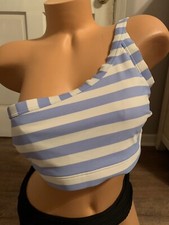 NWOT Women s Old Navy One Shoulder Bralette Bikini Top Size L Blue White Stripes