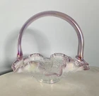 Vintage FENTON ART GLASS BASKET Peacock & Dahlia OPALESCENT ROSE PINK CREST