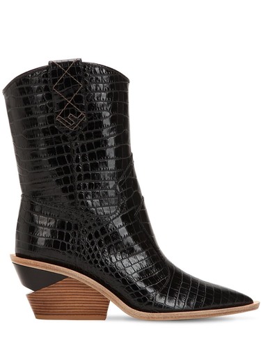 FENDI 60mm Embossed Croc Cowboy Western Boots Black Leather 38 8 | eBay