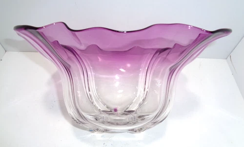 BEAUTIFUL LARGE STEUBEN "GROTESQUE" CENTERPIECE BOWL CRANBERRY/CRYSTAL EXCELLENT