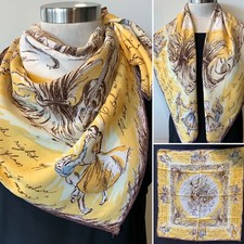 "Square Dancing" Rare Vintage Yellow, Blue Combo Scarf 87x 87cm Collector's Item