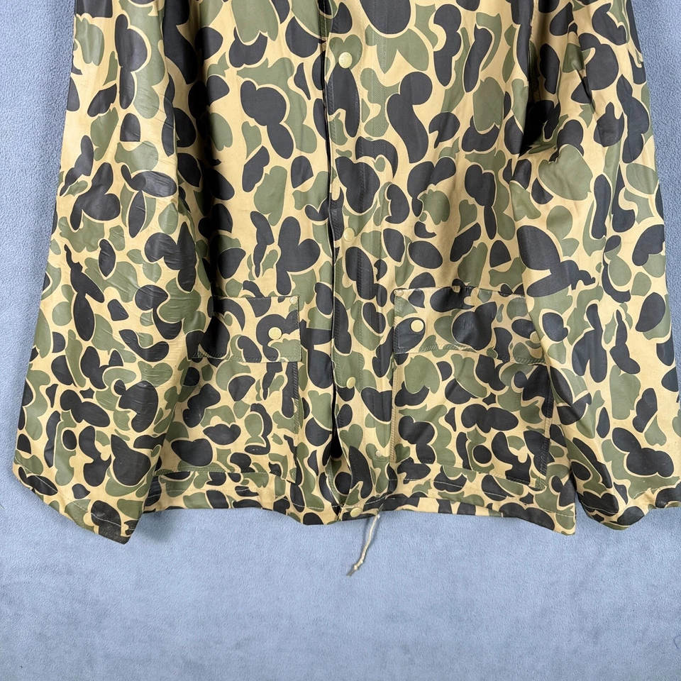 Cabelas PVC Duck Camo Hooded Hunting Rain Jacket Mens L Frog Skin Print Read* - Image 4 of 4