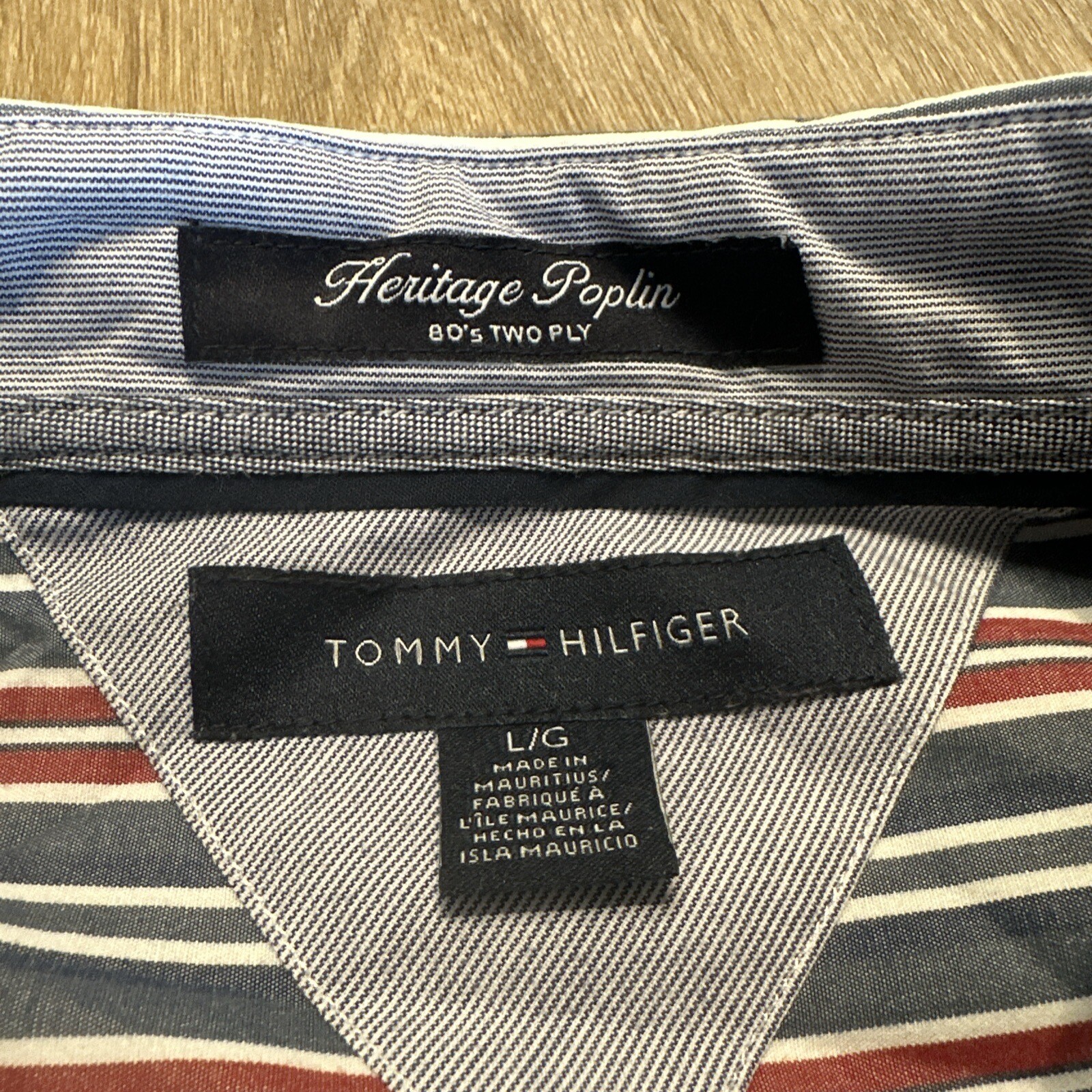 Tommy Hilfiger 80s 2 Ply Fabric Striped Long Sleeve Button Down Mens Large thumbnail 4