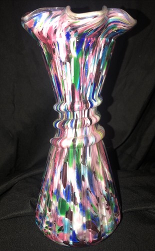 Legras Splatter Cased Art Glass ~End Of Day~ Ruffled Vase Antique - Picture 5 of 10