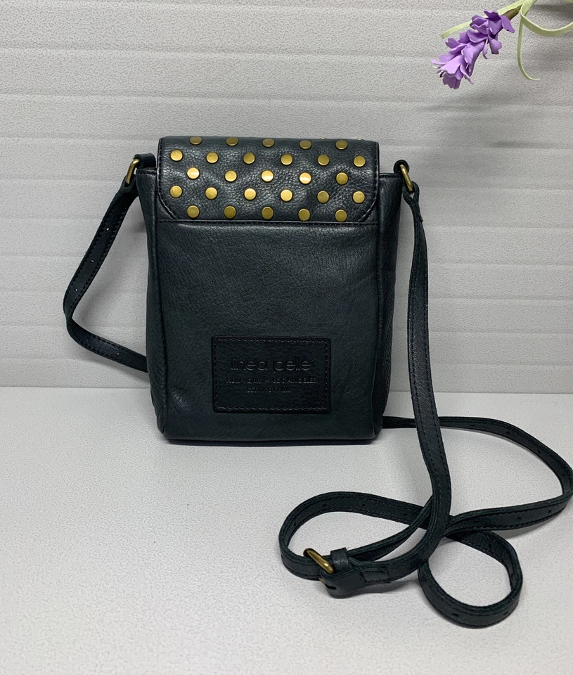 Bolso Bandolera Pequeño Linea Pelle Cuero Tachonado Negro ~ ¡Clásico! Foto 3 de 4