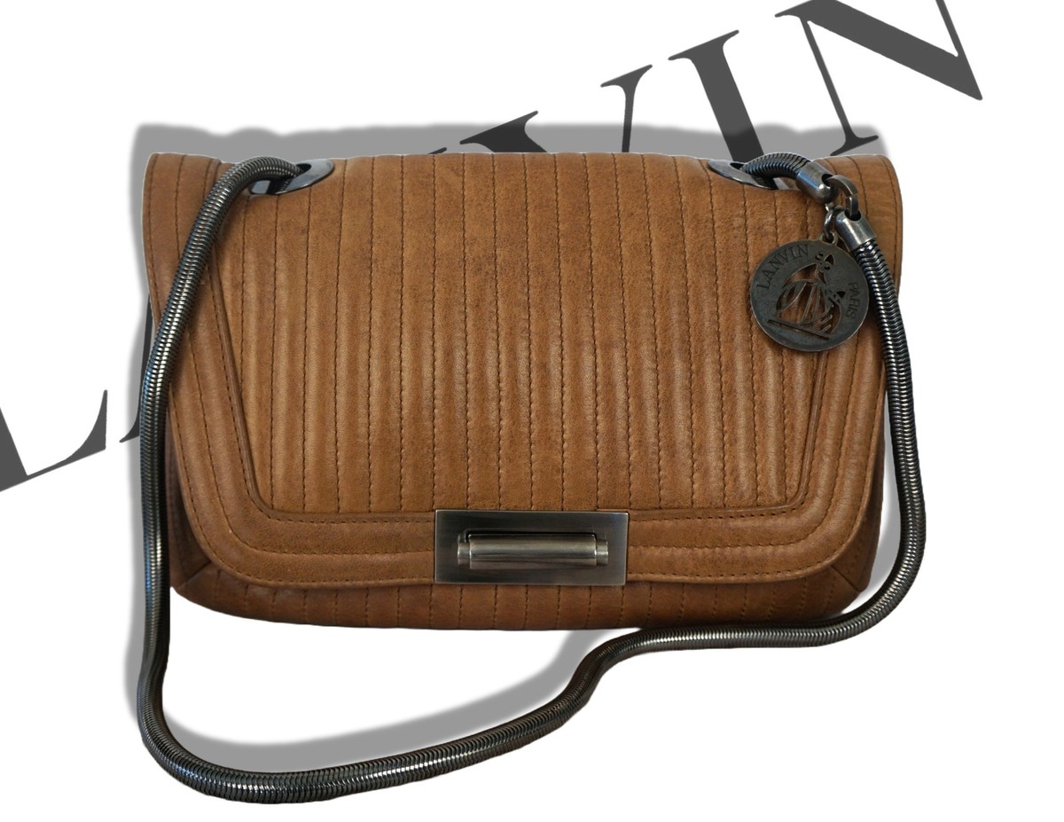 LANVIN Quilted Distressed Tan Leather Chain Strap Happy Shoulder