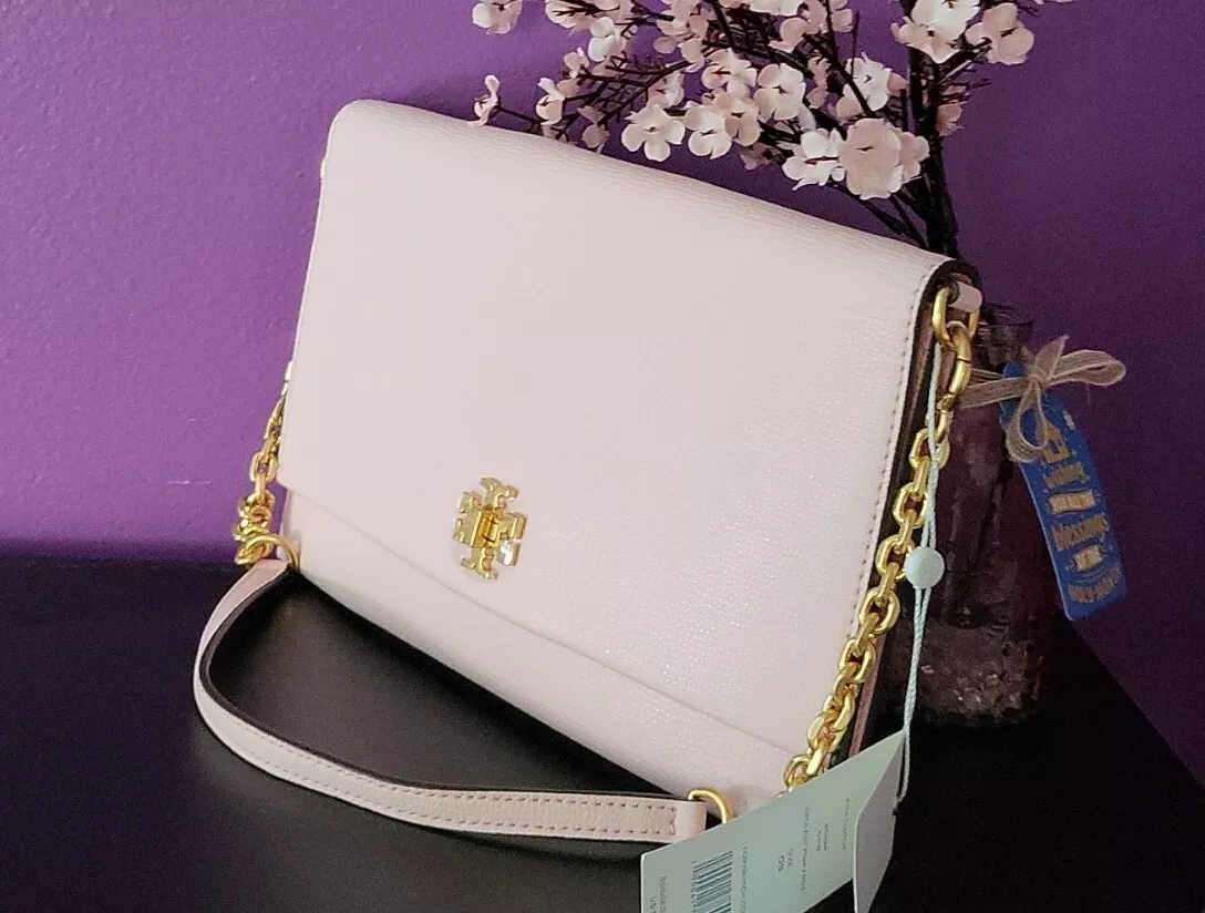 New TORY BURCH KIRA Pink Shoulder Bag Clutch Leather Crossbody Handbag