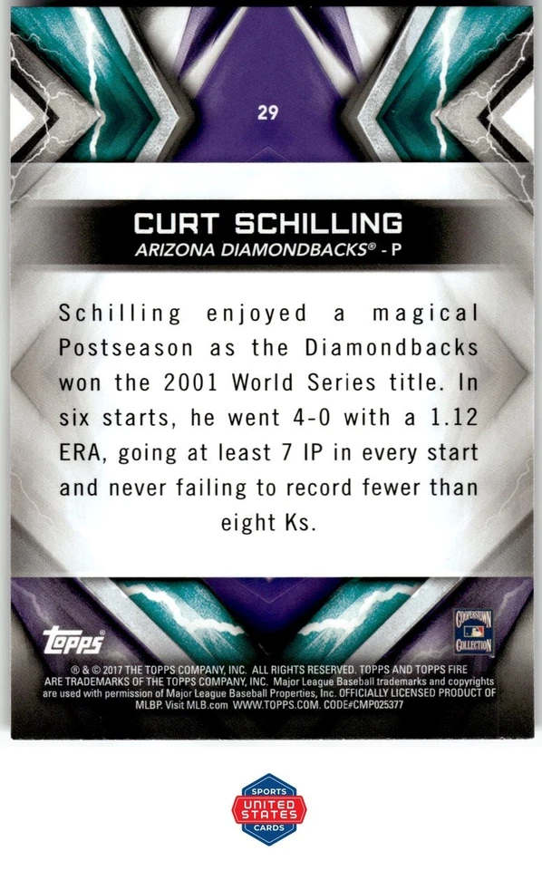 2017 Topps Fire #29 Curt Schilling - Image 2 of 2