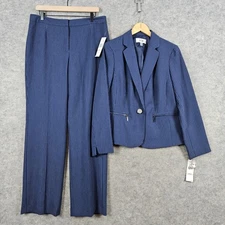 Le Suit Women's Navy Pinstriped Blazer Pants Suit Size 10 Professional NEW NWT