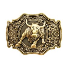 Bronze Long Horn Bull Rodeo Western Cowboy Belt Buckle For Men
