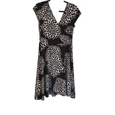 SL Fashions Black White Floral Sleeveless V Neck Dress Size 14 Career