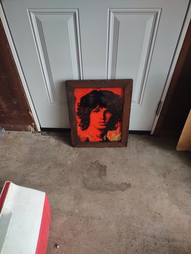 Jim Morrison Vintage Flames Red Foil Mirror Glass Art The Doors Wood Frame 70s - Picture 3 of 5