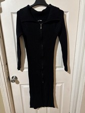 Fashion Nova Sweater Dress Womens XL Black Ribbed Zip Front Long Sleeve Bodycon