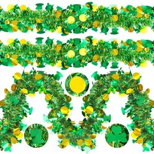 50 Ft St. Patrick's Day Tinsel Garland Green Gold Shamrock Gold,