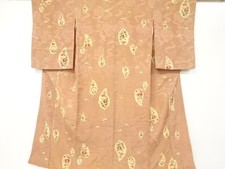7344315: JAPANESE KIMONO / ANTIQUE KIMONO / SILK / MON KINSHA / FLORAL PLANTS