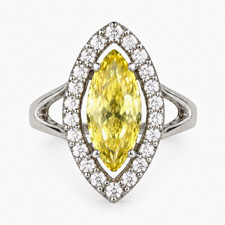 Fancy Yellow Marquise Diamond Halo Cocktail Ring 14k White Gold Size 7