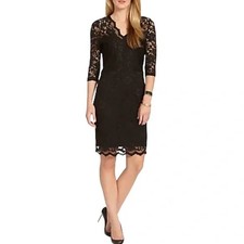 Karen Kane Women V-Neck Scallop Lace Dress XL/Extra Large Black NWT Luxe Elegant