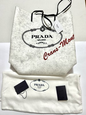 Prada Tote Crans-Montana Filz weiß gesticktes Logo - neu mit Etikett