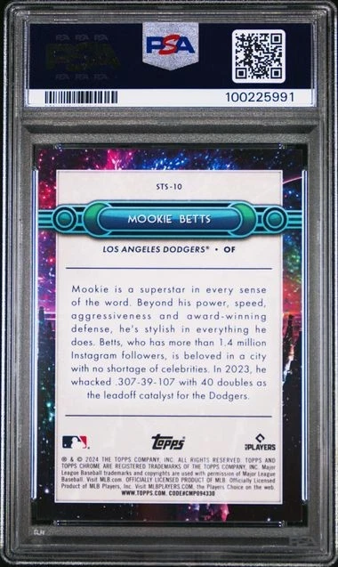 2024 TOPPS CHROME MOOKIE BETTS SWINGING FOR THE STARS REFRACTOR ORANGE /25 PSA 9 - Image 2 of 2