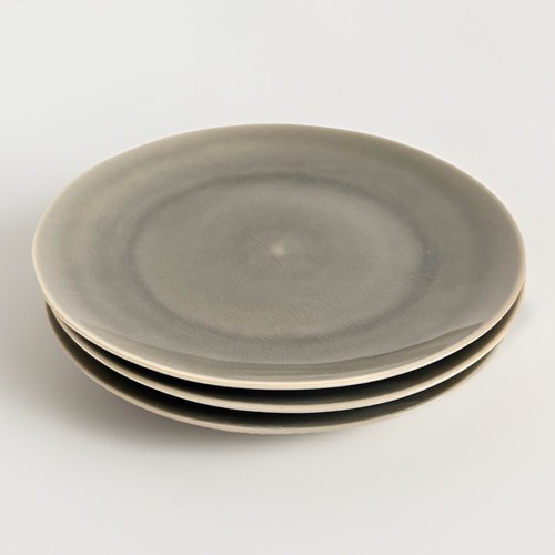 THREE West Elm Crackle Glaze Gray Dinner Plates Set Of 3 ~10.5”