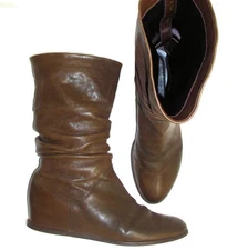 STUART WEITZMAN Harbor SPAIN 9.5 Brown Slouch Leather Mid Calf Hidden Wedge Boot