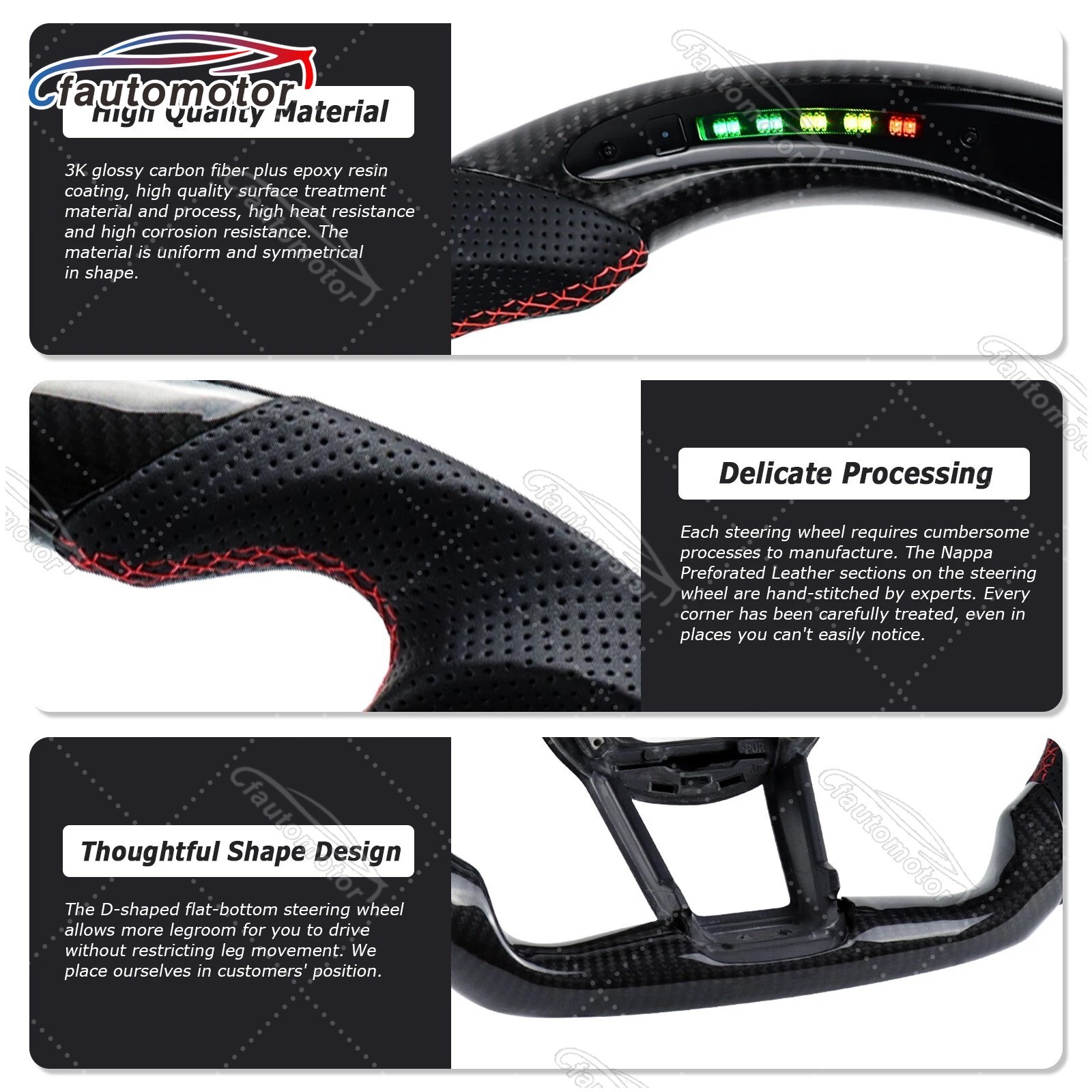 Real Carbon Fiber LED Steering Wheel Black Leather For Audi R8 TT TTS TTRS 16-23