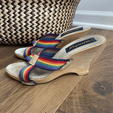 Vintage 70s 80s Rapallo Rainbow Wedge Mules Heels 7 38