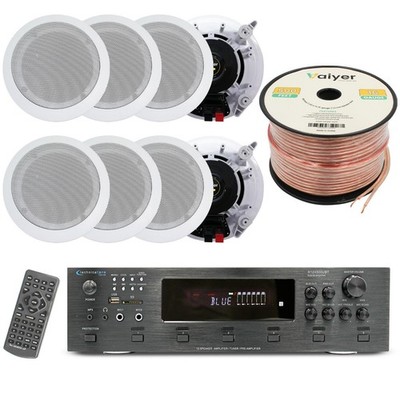 Vaiyer 6000W 6-Channel Bluetooth Amplifier w/ 8 x 6.5'' In-Ceiling Speakers Kit