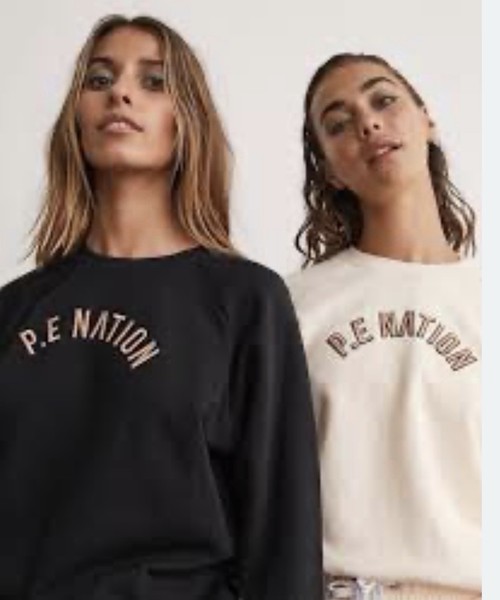P.E Nation Black Crew Neck Logo Ribbed Raglan Pullover Sweatshirt Size S