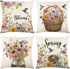 Spring Summer Throw Pillow Covers Set 4 PCS Decorative Flower Soft Cushion Cases