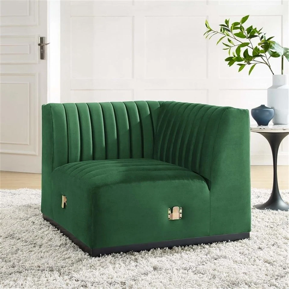Silla Esquina Izquierda Modway Conjure Moderna Canal Tufted Terciopelo en Verde Esmeralda Foto 2 de 4