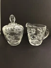 Vintage Anchor Hocking Early American Prescut Clear Sugar Bowl and Creamer Set