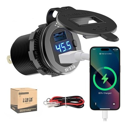 9-48V Golf Cart Voltage Meter with Dual USB 3.1 Charger for Yamaha Club Car EZGO