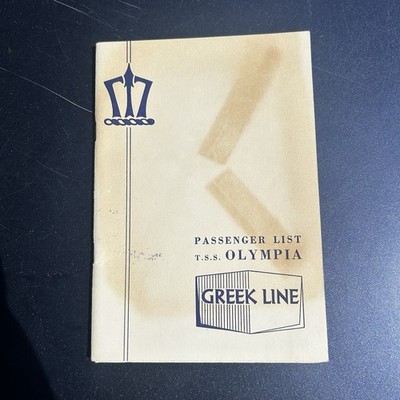 Vintage 1960  T.S.S Olympia Greek Line Passenger List Book