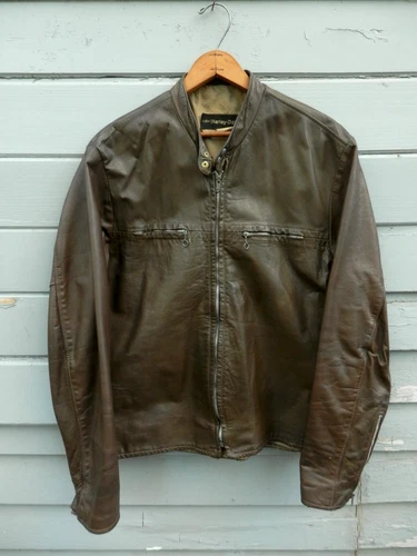 Vtg 1970's Harley Davidson AMF Brown Leather Motorcycle Café Racer Jacket USA