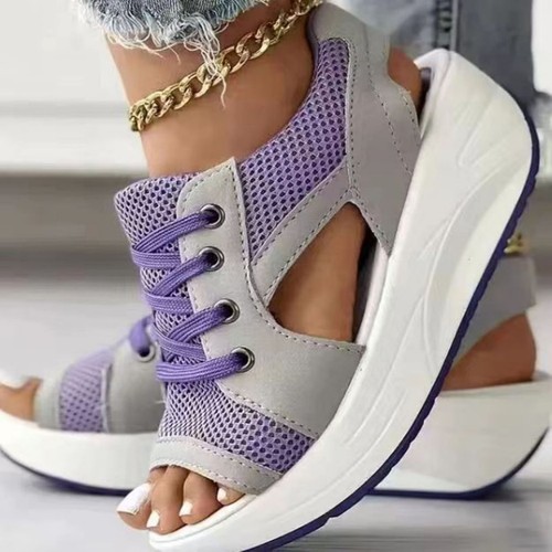 Women Muffin Sandals Breathable Casual Lace Up Flat Peep Toe Shoes Summer AU - Picture 7 of 16