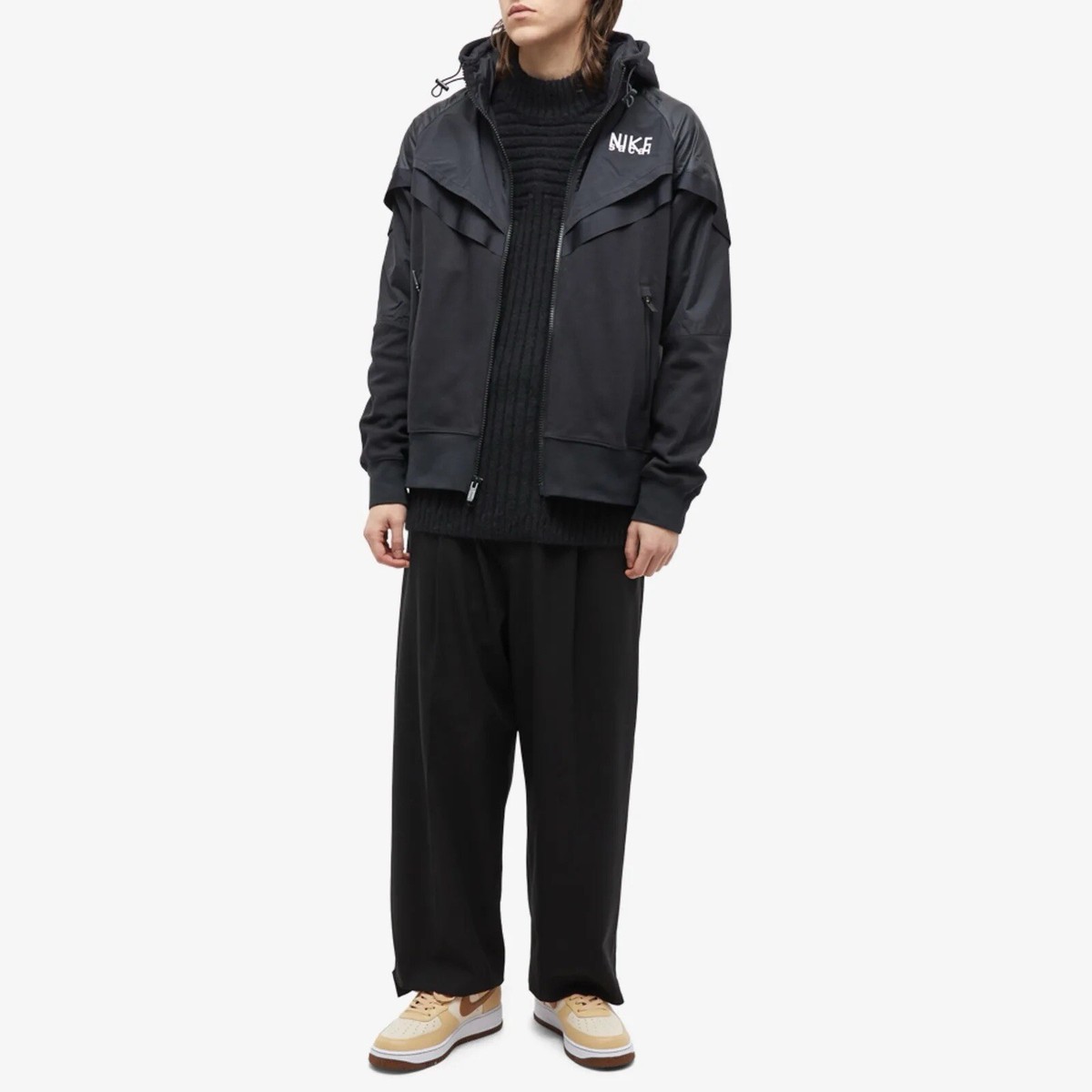 Mens Nike X Sacai Windrunner Full Zip Hoodie Jacket Black White