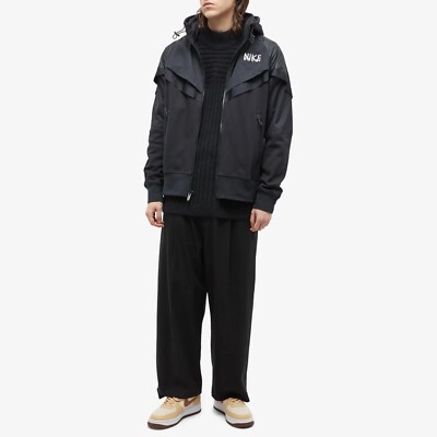 0*8様 NIKE x sacai Hooded Jacket Black L Mens Nike X Sacai Windrunner Full Zip Hoodie Jacket Black White