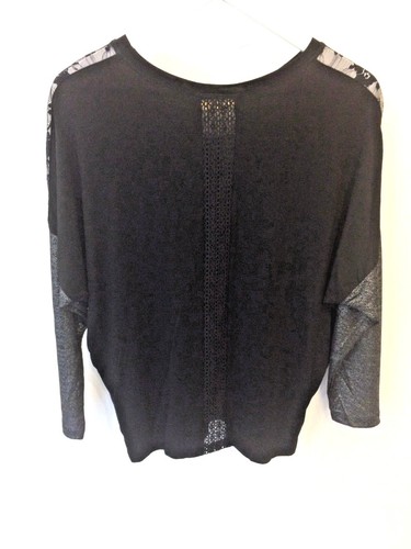 Sublime Alto (Ancho Mujer Sexy Negro Y Plata Liserer Encaje Espalda TALLA S/M - Imagen 2 de 2