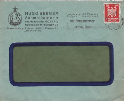 SCHMALKALDEN, Briefumschlag 1927, Hugo Becker